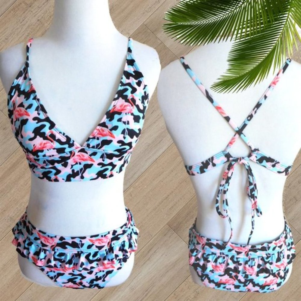 MULTI COLOR RUFFLE TWO  PIECE SWIMSUIT